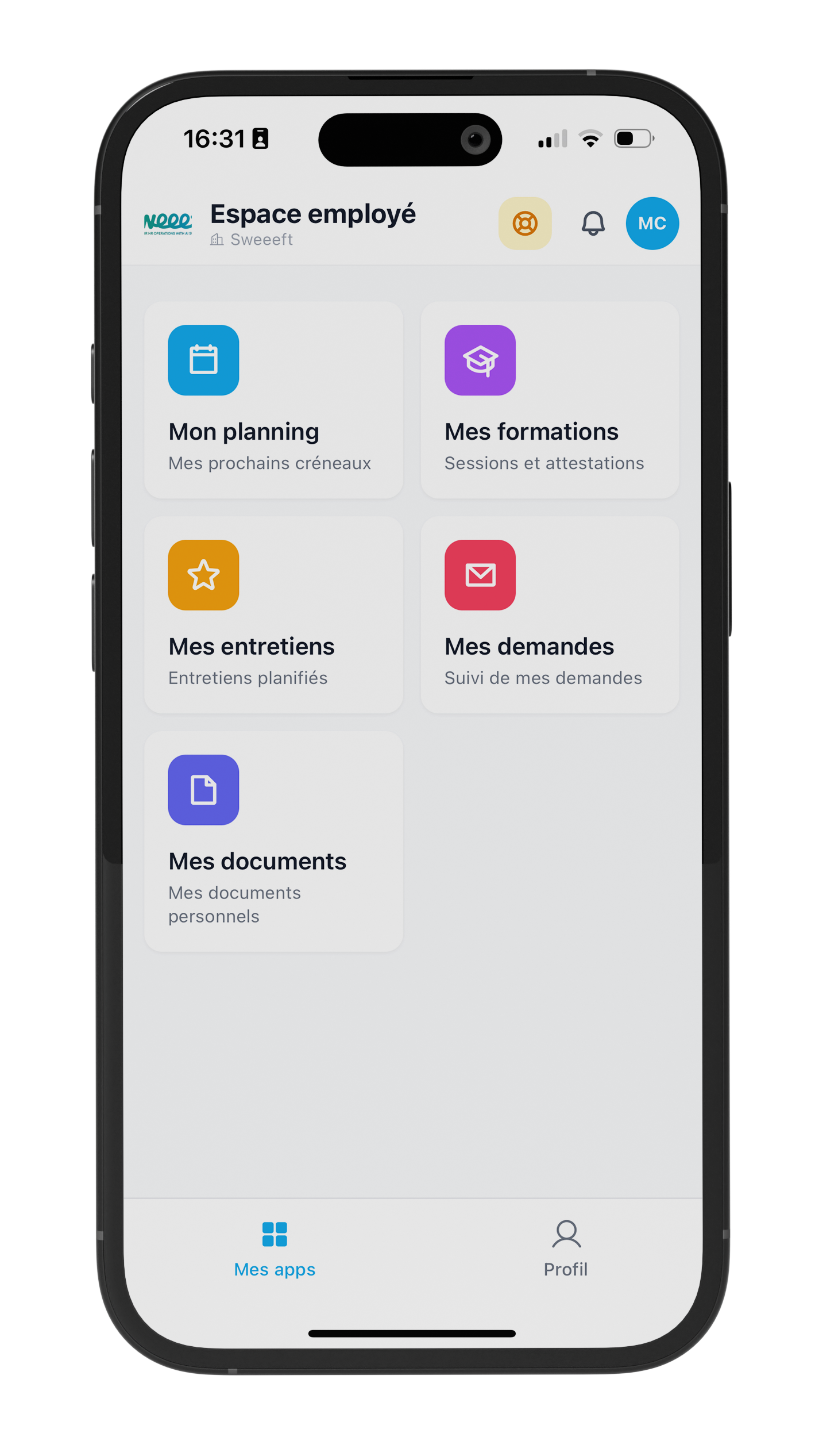 Application mobile espace talent avec planning, formations et entretiens