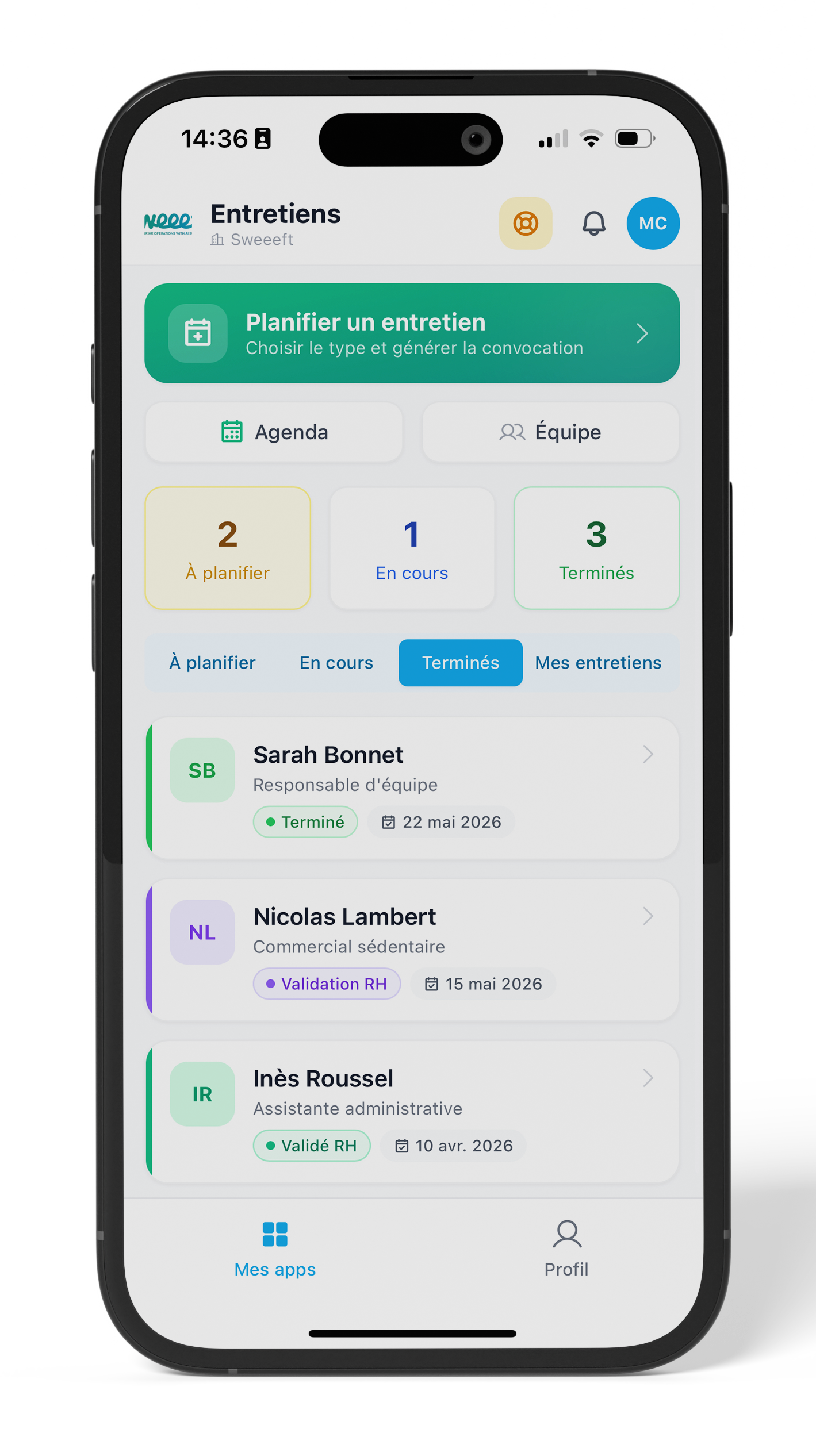 Application mobile pour les entretiens et évaluations